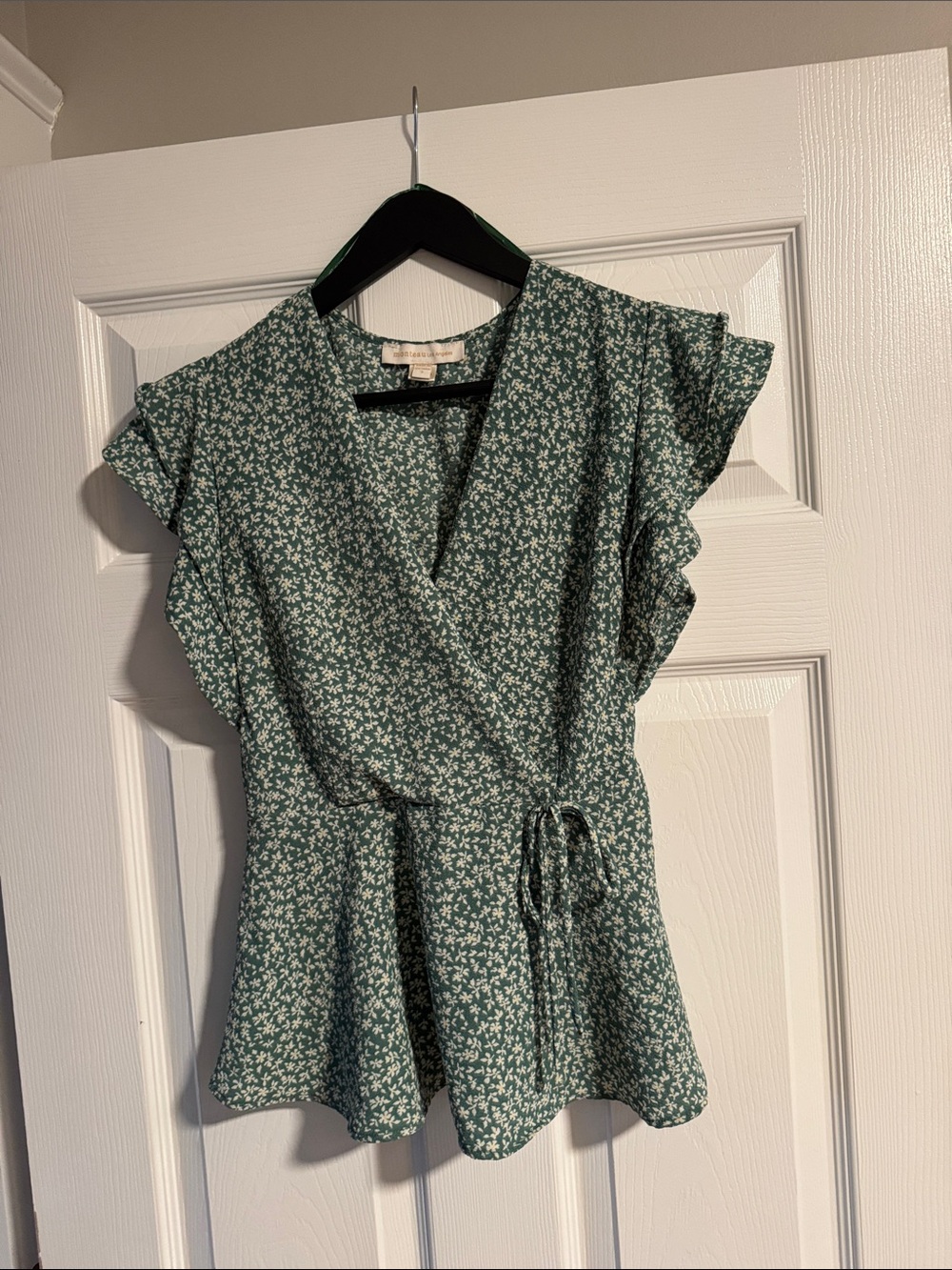 Green Floral Wrap Top with Tie Waist